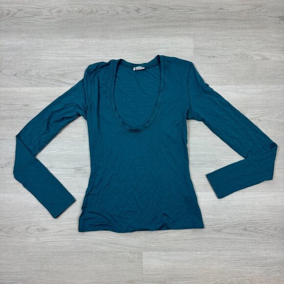 FREE PEOPLE Dusk To Dawn Long Sleeve Layer Top Small Teal NEW - Picture 2 of 6